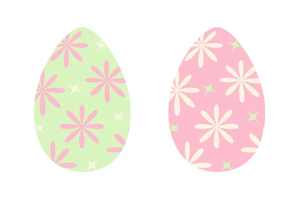 Set Two Easter Eggs Trendy Green Pink Pattern Abstract Stars — Stock Vector