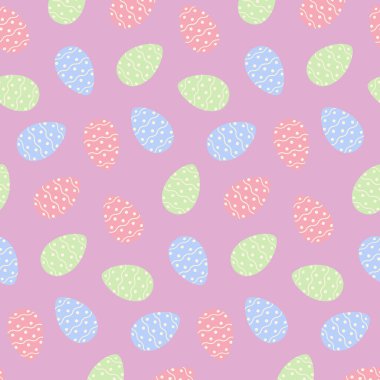 Renkli desenli Paskalya yumurtaları ve yumuşak renklerde Paskalya desenleri. Mutlu Paskalyalar. İlkbahar. Paket kağıdı, poster, kart, selamlama ya da davetiye, fiyat ya da etiket, broşür için tasarım. EPS