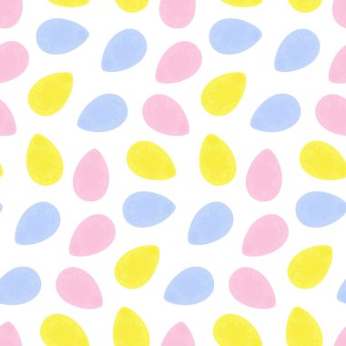 Parlak renkli Paskalya yumurtalarının modaya uygun yumuşak renklerde sonsuz deseni. Mutlu Paskalyalar. Tatil günü. El çizimi. İzole et. Poster, afiş, broşür veya selamlama için, davetiye kartları, fiyat etiketi ya da etiket için iyi. EPS