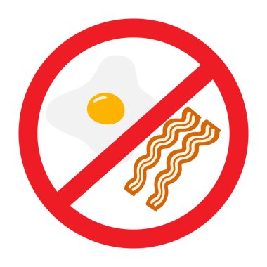 Yasak altında kızarmış pastırmalı yumurta ve renkli kombinasyon. Hızlı kahvaltı. İzole et. Çıkartma. Simge. Yaşam tarzı. İşaretçi, poster, broşür, menü barı, restoran tasarımı. EPS