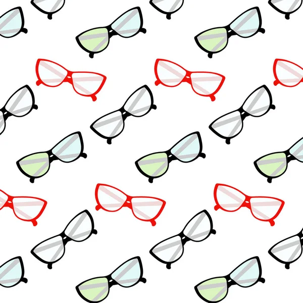 Nahtloses Muster Einer Eleganten Brille Mit Klaren Und Mehrfarbigen Gläsern — Stockvektor