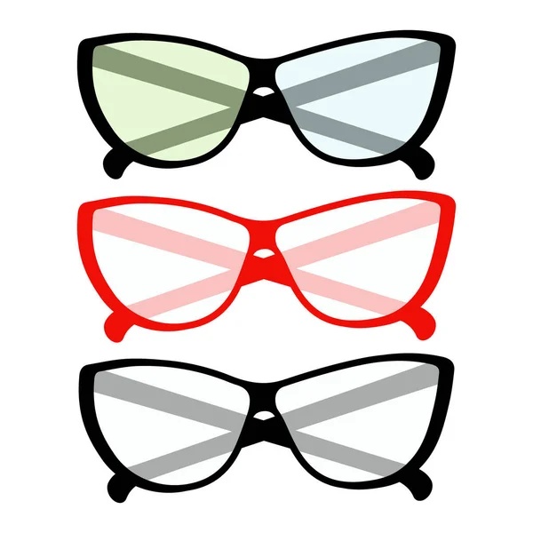 Sada Párů Elegantních Stylizovaných Brýlí Průhlednými Barevnými Čočkami Červeném Černém — Stockový vektor