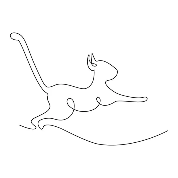 Abstract Image Jumping Cat Drawing One Continuous Line Happy Cat — Stock Vector