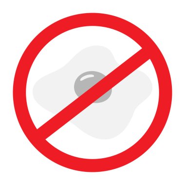 Gri tonda kırmızı yasak işareti olan sahanda yumurta. Hızlı kahvaltı. Sağlıklı yemek günün kutlu olsun. İzole et. Çıkartma. Simge. Yaşam tarzı. İşaretçi ya da poster, afiş, broşür ya da menü barı, restoran için iyi. EPS