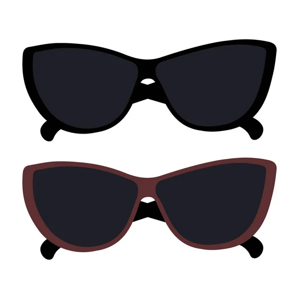 Set Stylized Sunglasses Dark Lenses Black Brown Frame Summertime Sunglasses — Stock Vector