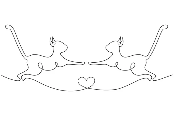 Абстрактное Изображение Двух Кошек Скачущих Навстречу Друг Другу Сердцем Нарисованным — стоковый вектор