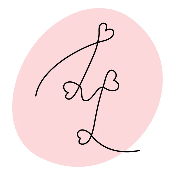 Αριθμός Χειρόγραφο Μια Συνεχή Γραμμή Καρδιές Ένα Φόντο Μοντέρνο Ροζ — Διανυσματικό Αρχείο