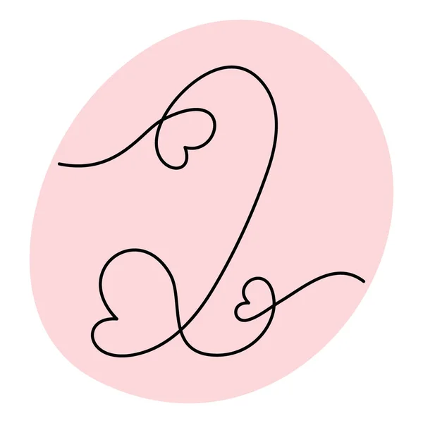Νούμερο Χειρόγραφη Μια Συνεχή Γραμμή Καρδιές Φόντο Trendy Ροζ Στίκερ — Διανυσματικό Αρχείο