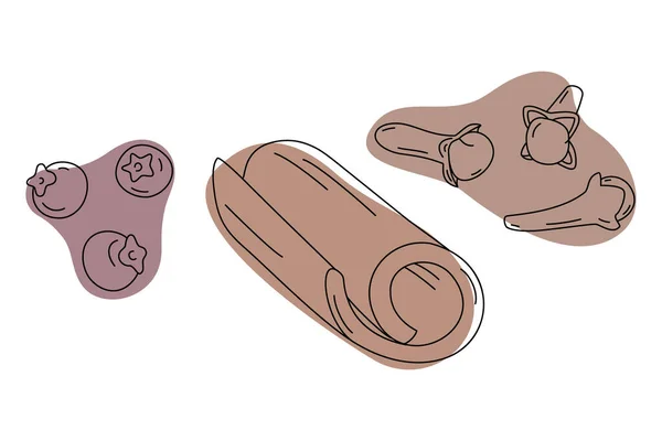 Handgezeichnetes Gewürzset Für Glühwein Zimtstange Nelken Und Piment Mit Farbtupfern — Stockvektor