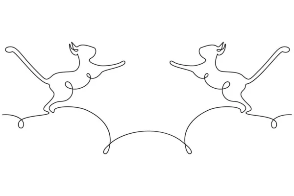 Абстрактное Изображение Двух Кошек Обращенных Друг Другу Одной Сплошной Линией — стоковый вектор