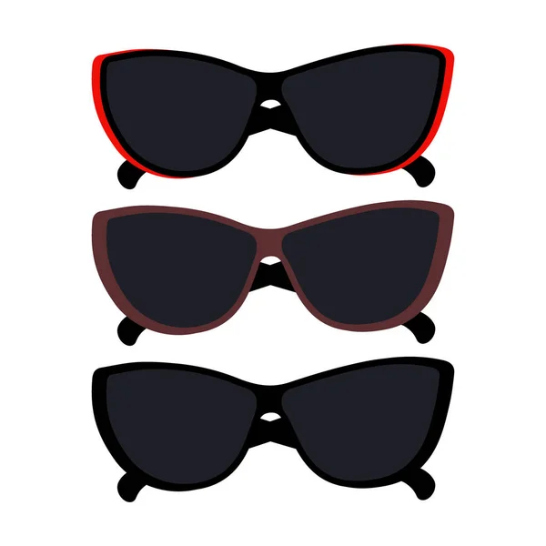 Set Gafas Sol Elegancia Con Lentes Oscuras Montura Negra Roja — Archivo Imágenes Vectoriales