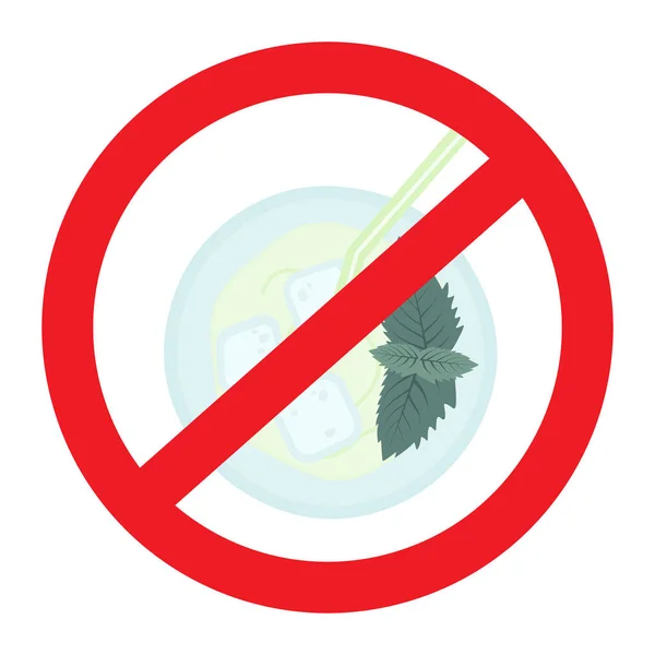 Mojito Cocktail Glass Mint Leaves Ice Cubes Cocktail Straw Ban — Stock Vector