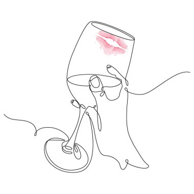 Bir kadın elinin soyut görüntüsü, bir bardak şarap ve dudakla sürekli bir çizgi halinde. Şarap günün kutlu olsun. Pankart, poster, etiket, tebrik kartı, davetiye, internet ya da etiket için satır tasarımı. EPS