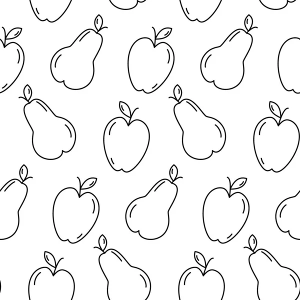 Seamless Pattern Contour Image Seasonal Fruits Apple Pear Thanksgiving Day — Stock Vector