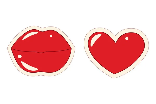 Lot Stickers Pop Art Rétro Des Lèvres Cœur Dans Des — Image vectorielle