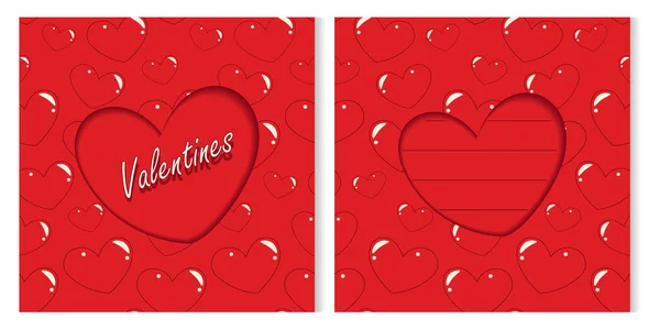 一套2款情人节贺卡的设计风格为剪纸式 带有红心和亲笔写 Eps 贺卡或邀请卡 祝贺或价格标签 标签或网页模板 — 图库矢量图片
