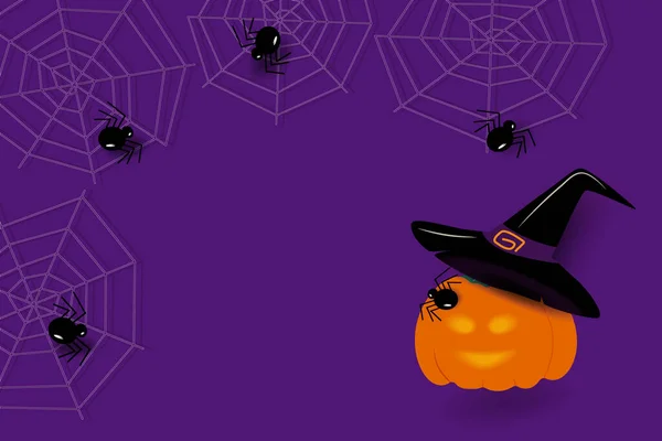 Quadro Abstrato Para Halloween Com Teias Aranha Abóbora Aranhas Chapéu —  Vetores de Stock