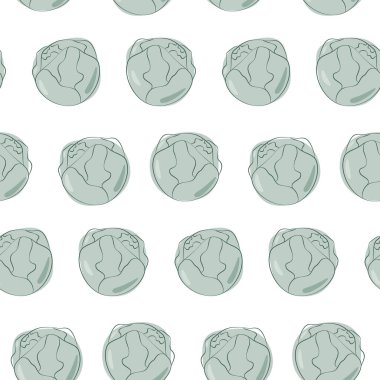 Brüksel lahanası, modaya uygun yeşil tonlarda pürüzsüz bir desen oluşturuyor. Sağlıklı yiyecekler. Sağlıklı Yemek Günü 'n kutlu olsun. İzole et. Paketleme, duvar kağıdı ya da ağ, paketleme, kart ya da fiyat etiketi ve etiketi için tasarım. Vektör. EPS