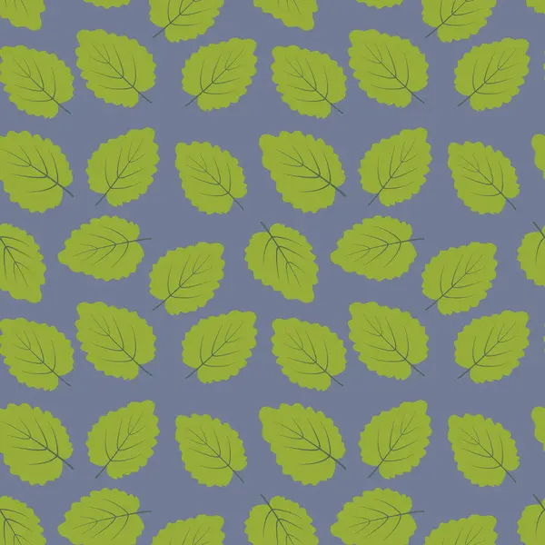 Bezproblémový Vzor Zelených Listů Borůvkovém Pozadí Módních Odstínech Vektorová Ilustrace — Stockový vektor