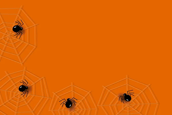 Corner Frame Halloween Spiders Cobwebs Trendy Orange Shades Copy Space — Stock Vector