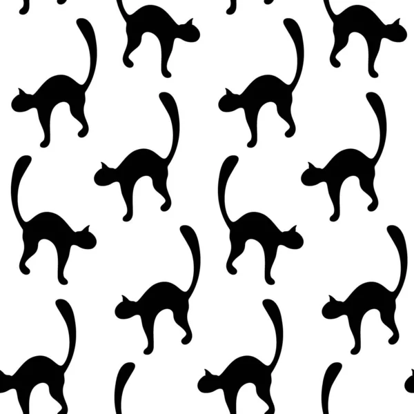 Naadloos Patroon Van Abstract Beeld Van Zwart Kattensilhouet Gelukkige Nationale — Stockvector