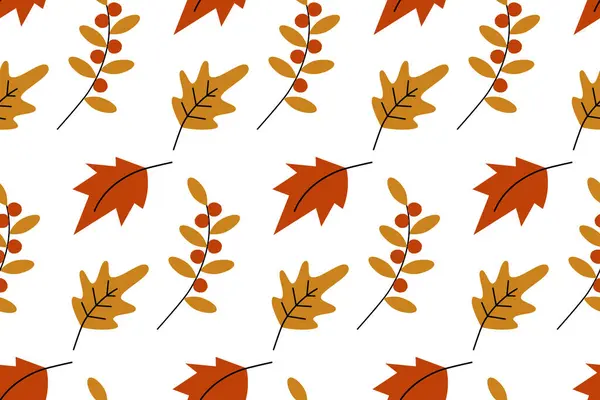 Vector Autumn Seamless Pattern Leaves Twigs Seasonal Berries Trendy Seasonal — Stock Vector