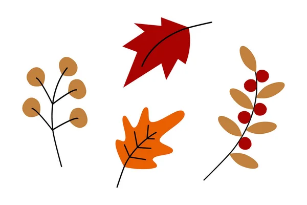 Vektorová Sada Abstraktních Snímků Podzimních Listů Větví Bobulemi Módních Sezónních — Stockový vektor