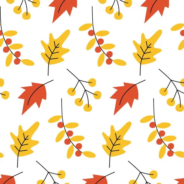 Vektor Bezproblémový Vzor Barevnými Listy Větvičkami Sezónními Bobulemi Módních Podzimních — Stockový vektor