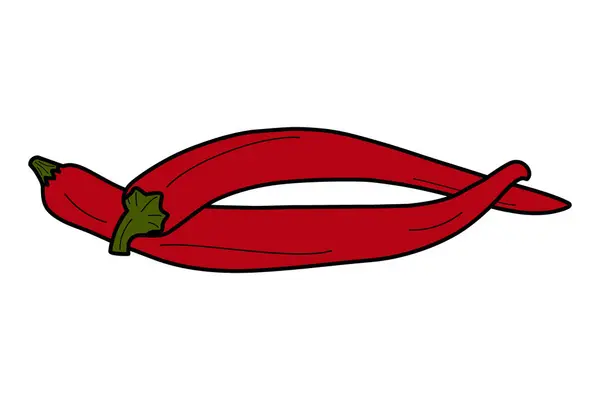 Hele Chili Pepers Met Hand Getekend Een Trendy Rode Kleur — Stockvector