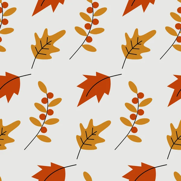 Podzimní Nekonečný Vzor Listy Větvičkami Sezónními Bobulemi Módních Útulných Odstínech — Stockový vektor
