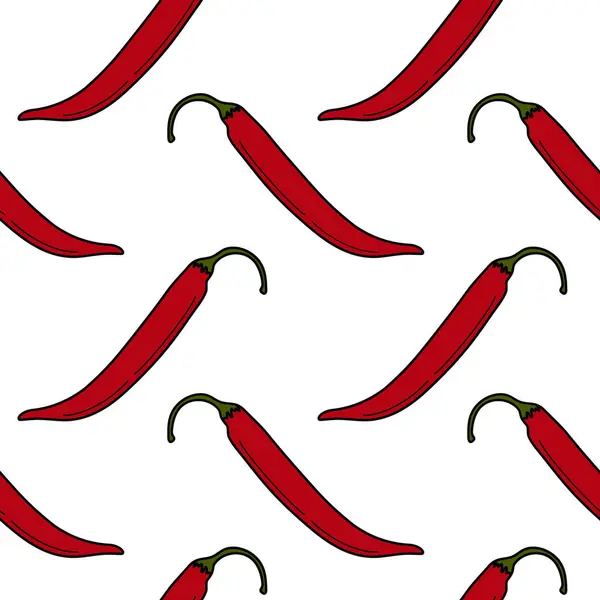 Naadloos Patroon Van Hele Rode Hete Chili Pepers Gericht Verschillende — Stockvector