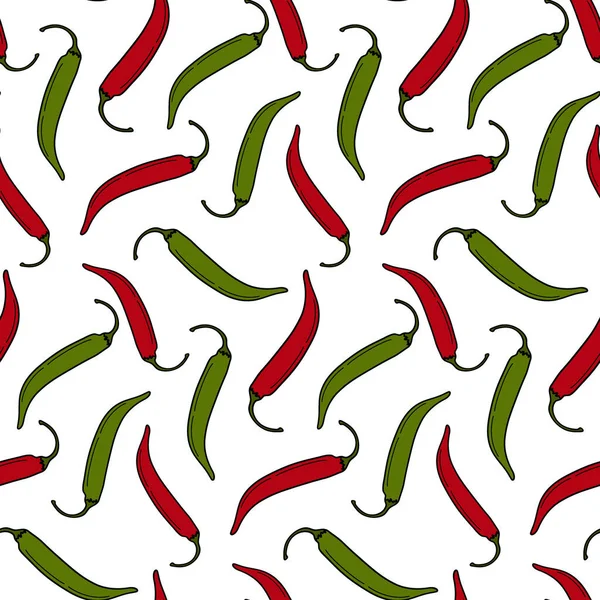 Naadloos Patroon Met Chili Peper Rood Groen Trendy Heldere Tinten — Stockvector