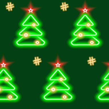 Üzerinde yıldız, Noel oyuncakları ve hashtag 'leri olan kusursuz parlak noel ağacı deseni. Paket, poster, afiş, broşür, selamlama veya davetiye, etiket, duvar kağıdı veya web için vektör