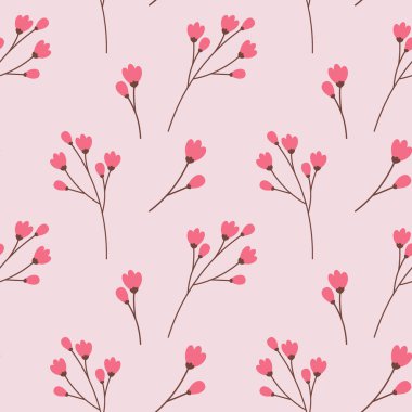 Parlak renklerde çiçek açan bahar dallarının kusursuz deseni. İlkbahar. Tasarım konsepti. EPS. Duvar kağıdı veya web için vektör arkaplanı, poster, afiş, broşür, kart ve diğer farklı kullanımlar