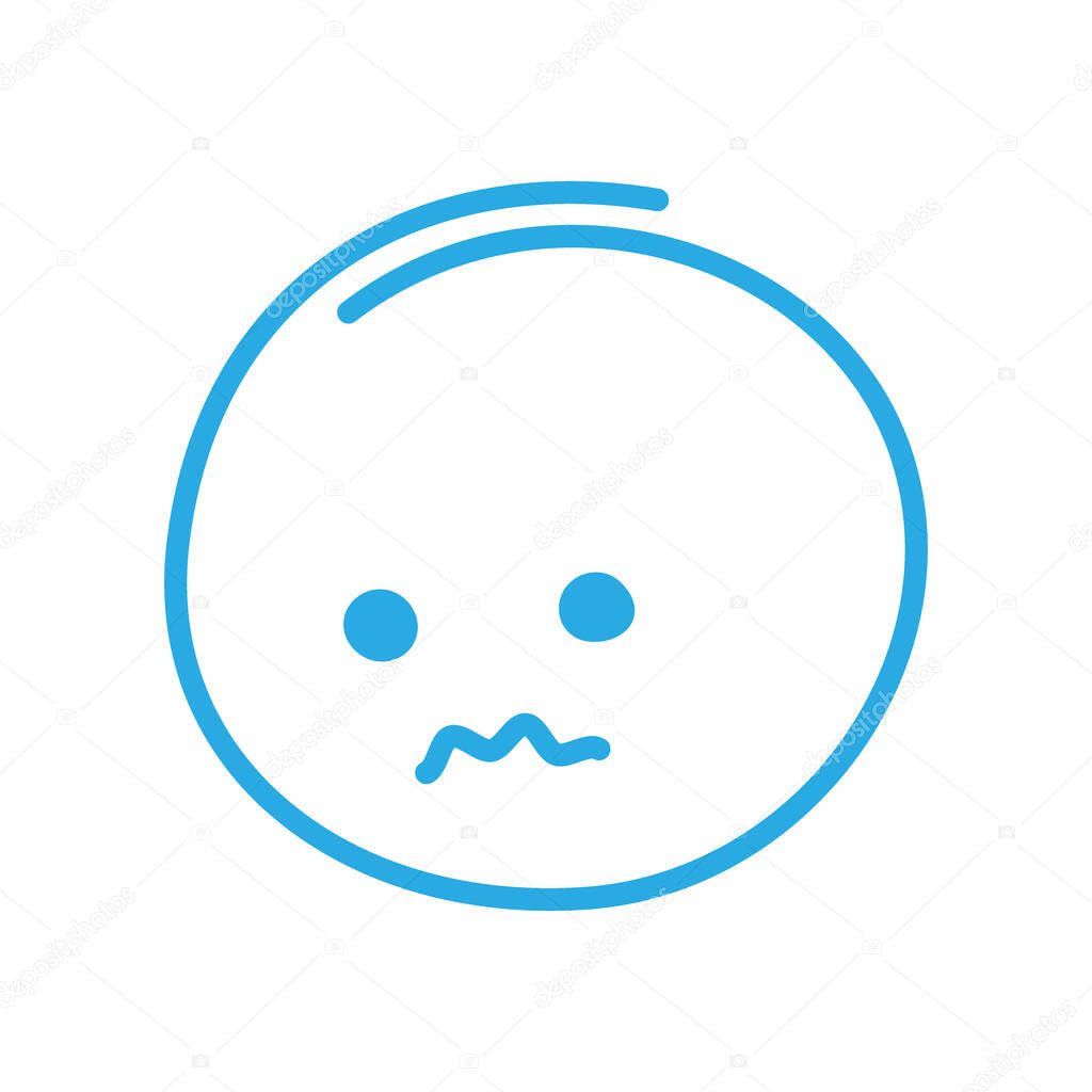 Hand drawn sad smiley in trendy blue shades. Design concept for Blu Monday greetings and other uses. Isolate. EPS. Vector for icon, sticker, price tag, label or web, posters and many different uses