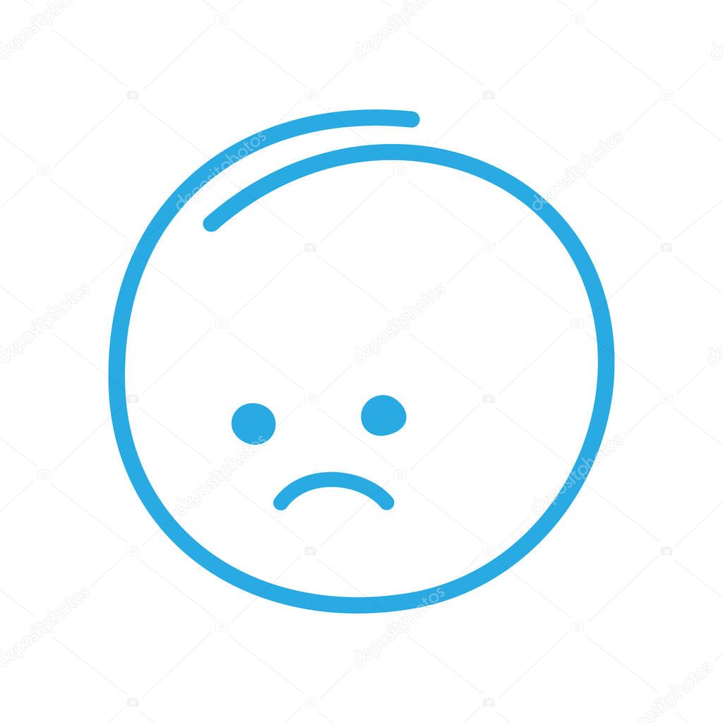 Outline hand drawn sad smiley face in trendy monochrome blue. Concept for greetings or other uses. Isolate. EPS. Vector for poster, banner, brochures, cards, price, label or web or many different uses