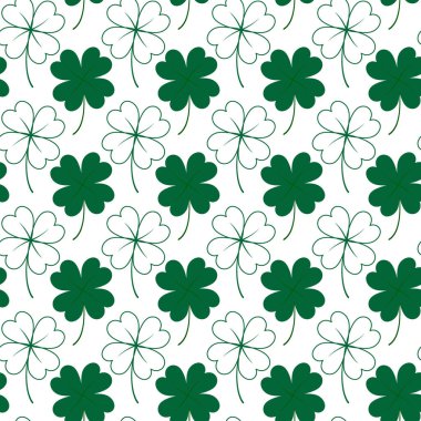 Dört yapraklı yonca deseni. Contour ve renklendirilmiş tasarım birçok kullanım alanı için. İzole et. EPS. Paketleme, duvar kağıdı, poster, afiş, selamlama veya davet, etiket veya web için vektör 