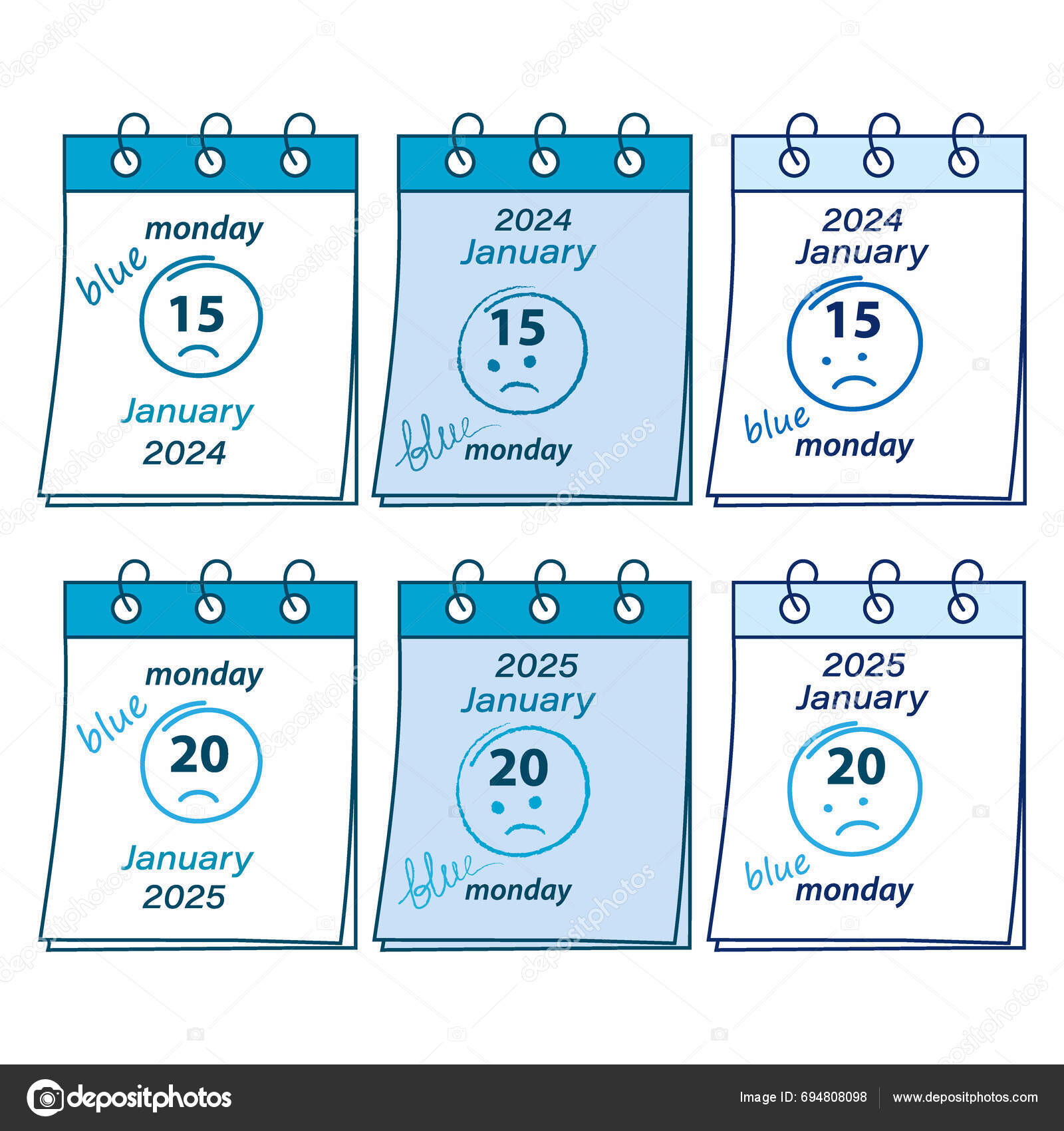 Calendar Sheets Blue Monday Date January 2025 2025 Hand Drawn Stock