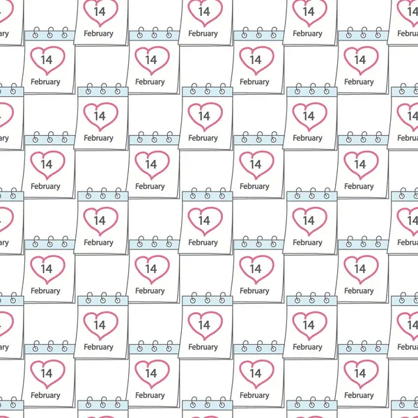 Seamless Pattern Calendar Page Valentines Day Date February Hand Drawn — Stock Vector