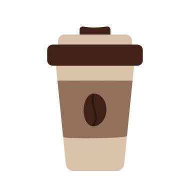 Moda olan yumuşak kahve gölgeleriyle kapağı ve fasulyesi olan tek kullanımlık soyut kahve fincanı. Logo. İzole et. EPS. Kartlar, posterler, afişler, broşürler, reklam panoları, tanıtım veya internet için vektör tasarımı kavramı, etiket