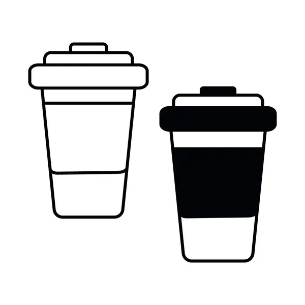 Outline Tekening Wegwerp Koffiebeker Met Deksel Design Concept Voor Logo — Stockvector