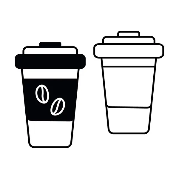 Disegno Contorno Silhouette Tazze Caffè Usa Getta Con Coperchio Stile — Vettoriale Stock