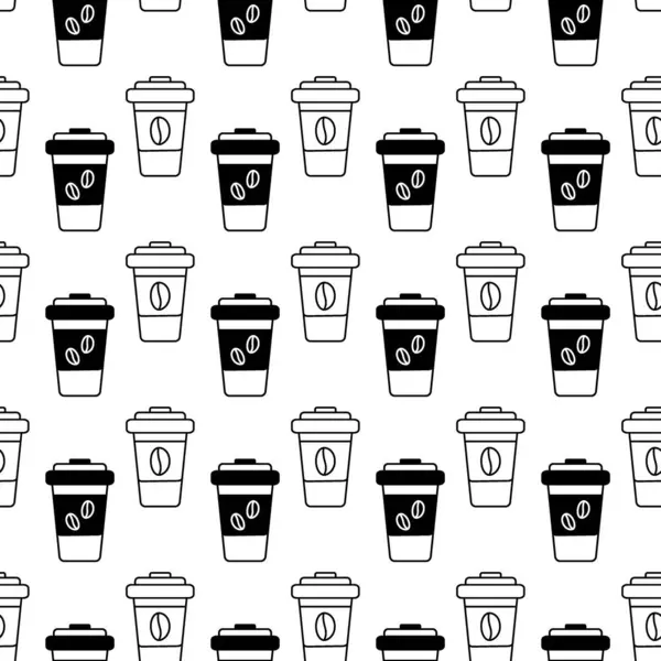 Patrón Sin Costuras Silueta Dibujado Tazas Café Desechables Con Granos — Archivo Imágenes Vectoriales