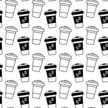 Tek kullanımlık kahve fincanlarının hatları kusursuz. Minimalist tarzda soyut arkaplan. İzole et. EPS. Paketleme, paketleme, duvar kağıdı veya ağ, kart, poster veya etiket için vektör tasarım kavramı