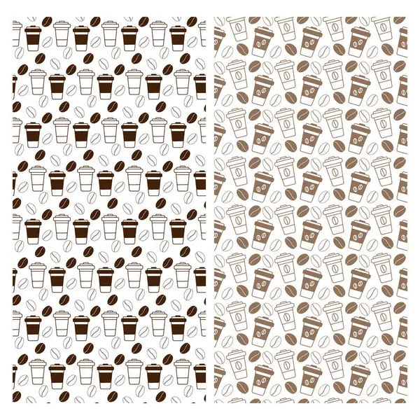 Esquema Dibujado Tazas Desechables Granos Café Marrón Monocromo Moda Patrón — Archivo Imágenes Vectoriales