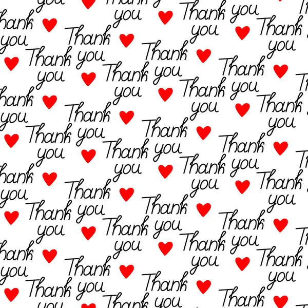 Dankjewel Thanksgiving Belettering Met Rode Hartvorm Naadloos Patroon Abstract Achtergrond — Stockvector