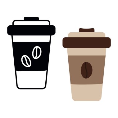 Taslak çizim ve renkli kullan-at bardaklar 2 Logo Simgesi Etiketli kahve çekirdeği Kartlar, noktalar, posterler, afişler veya web, fiyat, etiket