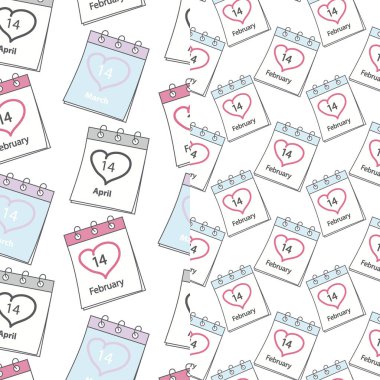 Calendar pages seamless patterns with St Valentines Day, White and Black Day date. Set of 2. Texture. Backdrop. Isolate. EPS. Vector for wallpaper, wrapping or web, posters, banner, label or price tag clipart