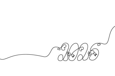 2026 el, kalp ve çiçekle aralıksız tek harflerle çizilmiş. Uzayı kopyala Tebrik kartı konsepti. İzole et. EPS. Kartlar, posterler, afişler, broşürler, fiyat etiketleri, etiket veya internet, tanıtım tasarımı kavramı