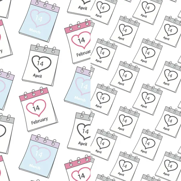 stock vector Calendar pages with St Valentines Day, White and Black Day date and outline heart Seamless pattern. Set of 2 Texture Isolate. EPS. Vector for wallpaper, wrapping or web, cards, poster, label or price